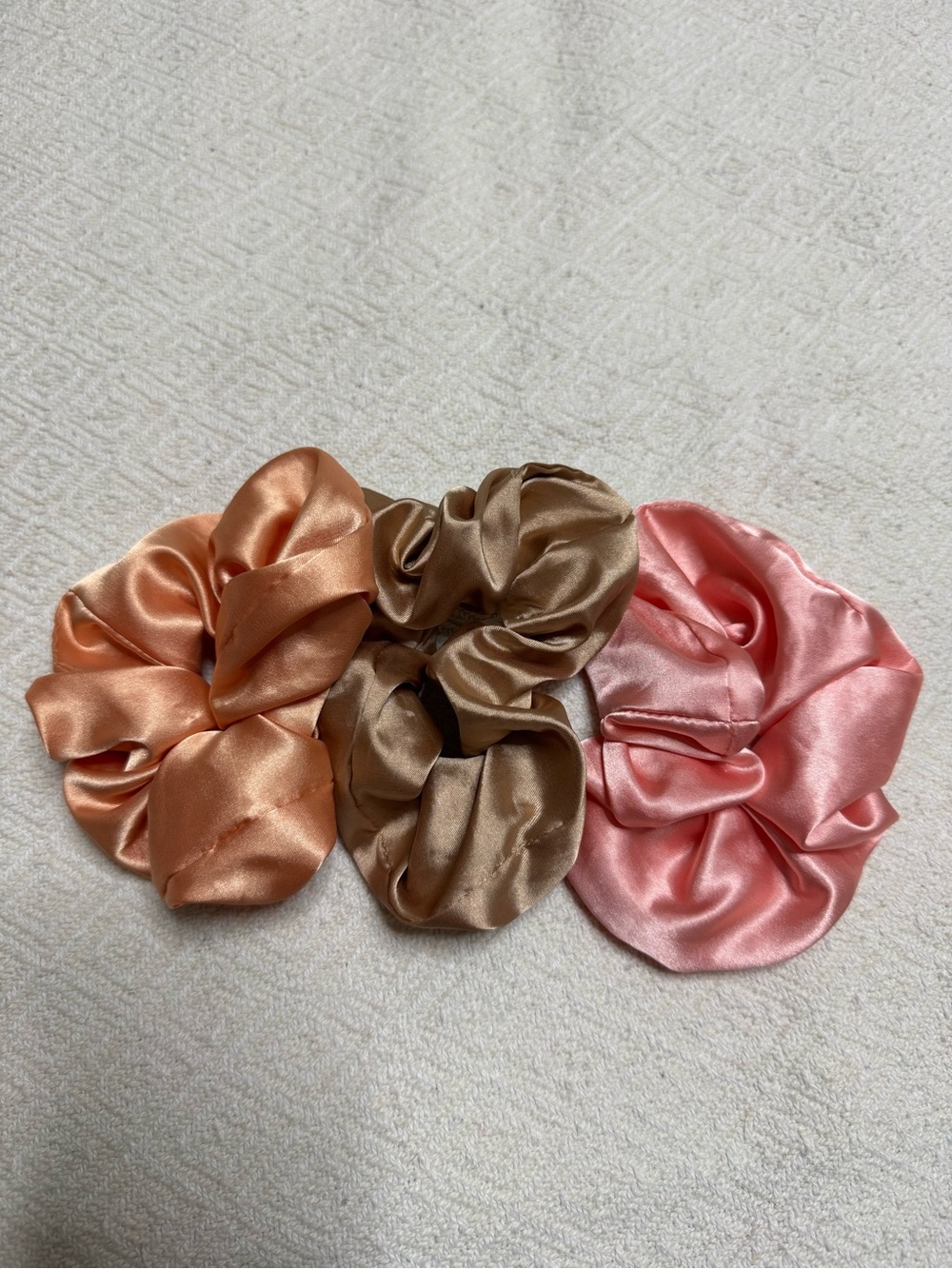 Anthropologie Satin Scrunchie Set in Peach, Taupe and Rose